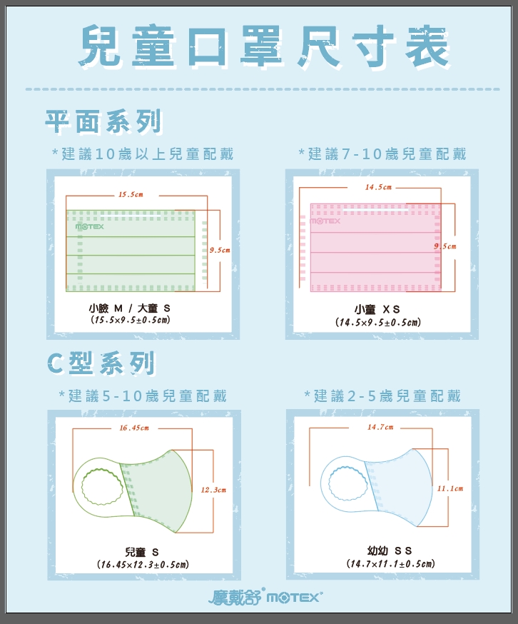 MOTEX兒童口罩尺寸表